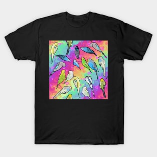 Rainbow Swirl Parakeets Large Scale T-Shirt